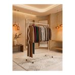 ARVİONHOME Modern Lüks Beyaz Desenli Metal Tekerlekli Konfeksiyon Askılığı ve Dayanıklı Taşınabilir Raflı Stand