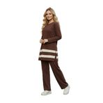 Arya Nisa Kids Bisiklet Yaka Çizgili Tunik Pantolon Mevsimlik Alt Üst Takım Kahverengi XL