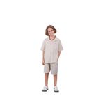 Arya Nisa Kids Erkek Çocuk Keten Çizgili Kumaş%100 Pamuk Yazlık 2'li Yakalı Gömlek-Şort Takım Bej 7-8 Yaş