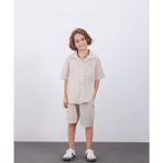 Arya Nisa Kids Erkek Çocuk Keten Çizgili Şort Gömlek Takım - 3 - 4 Yaş - 002-Krem