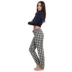 Arya Nisa Kids KAŞMİR CEPLİ EKOSE DESENLİ ALT KADIN PİJAMA Siyah XL