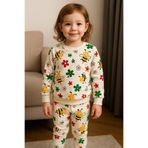 Arya Nisa Kids KIZ ÇOCUK ARI BASKILI UZUN KOLLU MEVSİMLİK PİJAMA TAKIMI Beyaz 9-10 Yaş