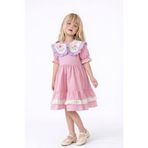 Arya Nisa Kids Kız Çocuk Bebe Yaka İşlemeli Renkli Kloş Kolu Fırfırlı Elbise Pembe 9-10 Yaş