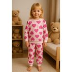Arya Nisa Kids KIZ ÇOCUK PEMBE KALP BASKILI%100 PAMUK MEVSİMLİK PİJAMA TAKIMI Pembe 1-2 Yaş