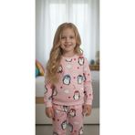 Arya Nisa Kids KIZ ÇOCUK PENGUEN BASKILI YENİ YIL YILBAŞI DESENLİ%100 PAMUK ŞARDONLU PİJAMA TAKIMI Pembe 5-6 Yaş