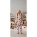 Arya Nisa Kids KIZ ÇOCUK ŞARDONLU PAMUKLU KREM RENGİ PEMBE PAPATYA BASKILI PİJAMA TAKIMI Krem 5-6 Yaş