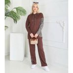 Arya Nisa Kids Leopar Detaylı Tunik Pantolon Mevsimlik Alt Üst Takım Kahverengi 3XL