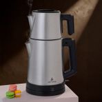 Aryıldız Çay Makinesi Inox 1.2 L Çelik Demlik ve 1.8 L Su Isıtıcı Gri Renkli