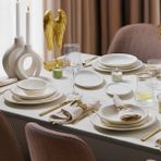 Aryıldız Evaliza Stripe Gold 30 Parça Yemek Takımı, 6 Kişilik, Bone China, Beyaz