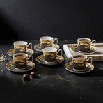Aryıldız Peony Siyah 12 Parça 6 Kişilik Kahve Fincan Takımı