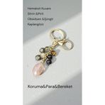 arzela Doğal Taş BEREKET ANAHTARLIĞI ( AKİK 20-18mm, SİTRİN PIRIT OBSIDYEN KAPLANGÖZÜ LAV TAŞI)