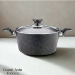 Arzu Çelik 24 cm Granit Derin Tencere Cam Kapak - Siyah