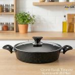 Arzu Çelik 26 Cm Granit Karnıyarık & Pilav Tenceresi Cam Kapak - Siyah