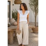 AS Anita Store Beyaz Sırt Detaylı Triko Bluz V Yaka Volanlı Dantel Kol Şık Basic Bluz