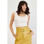 As Collection Beyaz Kare Yaka Likrali Fit Triko Kadin Crop Bluz