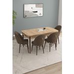 Asaella Mobilya Arya Meşe Desen 80X132 Mdf Açılabilir Yemek Masası Takımı 4 Adet Sandalye