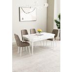 Asaella Mobilya Ashira Mdf Beyaz Mermer Desen Açılabilir 70X114 Cm 4 Sandalyeli Mutfak Masası Takımı