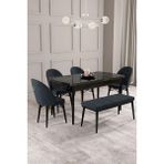 Asaella Mobilya Calvin Siyah Mermer Desen 80X132 Mdf Açılabilir Mutfak Masası Takımı 4 Sandalye, 1 Bench - Antrasit - 80 x 132