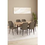 Asaella Mobilya Daisy Mdf Meşe Desen Açılabilir 80X132 Cm 6 Sandalyeli Mutfak Masası Takımı