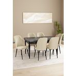 Asaella Mobilya Daisy Mdf Siyah Mermer Desen Açılabilir 70X132 Cm 6 Sandalyeli Mutfak Masası Takımı