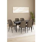 Asaella Mobilya Daisy Mdf Siyah Mermer Desen Açılabilir 80X132 Cm 6 Sandalyeli Mutfak Masası Takımı
