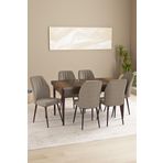Asaella Mobilya Floryn Mdf Barok Desen Açılabilir 80X132 Cm 6 Sandalyeli Mutfak Masası Takımı