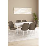 Asaella Mobilya Floryn Mdf Beyaz Açılabilir 80X132 Cm 6 Sandalyeli Mutfak Masası Takımı