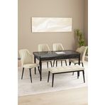 asaella mobilya Floryn Mdf Siyah Mermer Desen Açılabilir 80x132 Cm 4 Sandalyeli Benchli Mutfak Masası Takımı