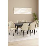 Asaella Mobilya Floryn Mdf Siyah Mermer Desen Açılabilir 80X132 Cm 6 Sandalyeli Mutfak Masası Takımı