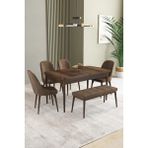 Asaella Mobilya Ikon Barok Desen 80X132 Mdf Açılabilir Mutfak Masası Takımı 4 Sandalye, 1 Bench - Kahverengi - 80 x 132