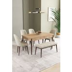 asaella mobilya Ikon Meşe Desen 80x132 Mdf Açılabilir Yemek Masası Takımı 4 Sandalye, 1 Bench