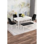 Asaella Mobilya Jusie Beyaz Mermer 80X132 Açılabilir Sunta Masa Yemek Odası Takımı,mutfak Takımı 4 Sandalye,1 Bench - Siyah - 80 x 132