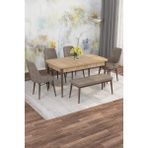 Asaella Mobilya Jusie Meşe Desen 80X132 Açılabilir Sunta Masa Yemek Odası Takımı, Mutfak Takımı 4 Sandalye, 1 Bench - Cappuccino - 80 x 132