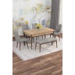 Asaella Mobilya Jusie Meşe Desen 80X132 Açılabilir Sunta Masa Yemek Odası Takımı, Mutfak Takımı 4 Sandalye, 1 Bench - Gri - 80 x 132