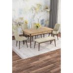 Asaella Mobilya Jusie Meşe Desen 80X132 Açılabilir Sunta Masa Yemek Odası Takımı, Mutfak Takımı 4 Sandalye, 1 Bench - Krem - 80 x 132