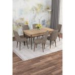 Asaella Mobilya Jusie Meşe Desen 80X132 Açılabilir Sunta Masa Yemek Odası Takımı, Mutfak Takımı 6 Adet Sandalye - Cappuccino - 80 x 132