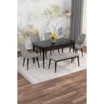 Asaella Mobilya Jusie Siyah Mermer 80X132 Açılabilir Sunta Masa Yemek Odası Takımı, Mutfak Takımı 4 Sandalye,1 Bench - Gri - 80 x 132