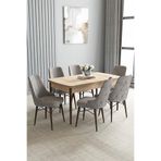 asaella mobilya Loft Meşe Desen 80x132 Açılabilir Mdf Masa Yemek Odası Takımı, Mutfak Takımı 6 Sandalye