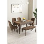 Asaella Mobilya Mabel Barok Desen 80X132 Açılabilir Yemek Odası Takımı 4 Sandalye, 1 Bench - Kahverengi