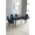 Asaella Mobilya Mayer Mdf Siyah Mermer Desen Açılabilir 80X132Cm 4 Sandalyeli Mutfak Masası Takımı