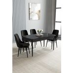 Asaella Mobilya Mayer Mdf Siyah Mermer Desenaçılabilir 80X132 Cm 4 Sandalyeli Mutfak Masası Takımı