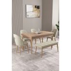 Asaella Mobilya Milas Atlantik Çam 80X132 Mdf Açılabilir Mutfak Masası Takımı 4 Sandalye, 1 Bench - Krem - 80 x 132