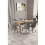 asaella mobilya Milas Meşe Desen 80x132 Mdf Açılabilir Yemek Masası Takımı 6 Adet Sandalye