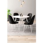 asaella mobilya Silvia 4 Sandalyeli Yuvarlak 90x90 Beyaz Ahşap Ayak MDF Mutfak Yemek Masası Takımı