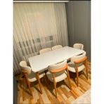 Asaella Mobilya Terra Ligna Beyaz 80X132 Açılabilir Mdf Masa Yemek Odası Takımı, Mutfak Takımı Sandalye - 6 Kişilik