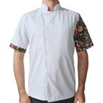 Aşçı Ceketi Desenli Unisex Çıtçıtlı Kısa Kollu Yazlık Chef Aşçı Mutfak Ceket Mandala Desenli - 2XL - Beyaz