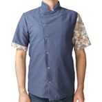 Aşçı Ceketi Desenli Unisex Çıtçıtlı Kısa Kollu Yazlık Chef Aşçı Mutfak Ceket Otantik Desenli - 3XL - Kot Mavisi