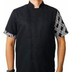 Aşçı Ceketi Desenli Unisex Çıtçıtlı Kısa Kollu Yazlık Chef Aşçı Mutfak Ceket Zincir Motif Desenli - Siyah