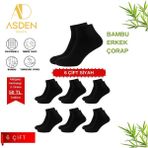 Asden Bambu Erkek Siyah Kısa Konç Çorap 6\'lı Paket, Yıkamalı, Burun Dikişsiz - 40 - 44