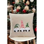 Asdiva 43X43 Yılbaşı Kırlent Kılıfı Bej Punch Desenli Yeni Yıl Noel Baba Cüce Süzene Panç 02